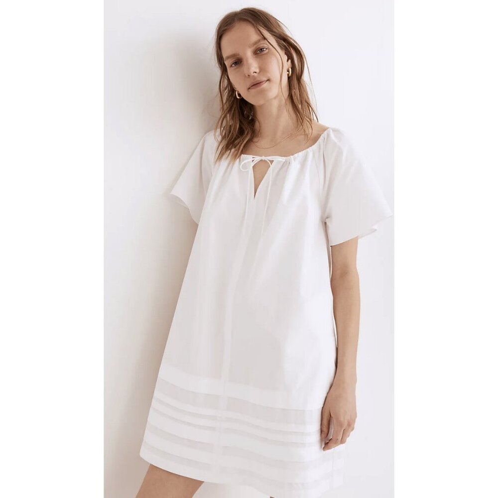 Madewell Women's Poplin Flutter Sleeve Pintuck Mini Dress White Size S
